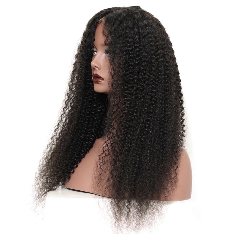 Pre Plucked Natural Hair Line 360 Lace Frontal Wigs Kinky Curly 180 Density Brazilian Hair